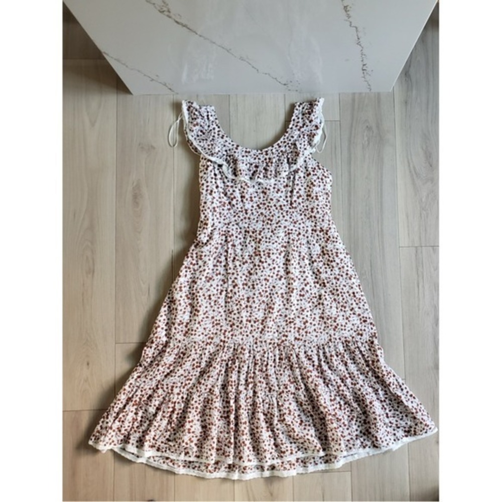 RIXO Floral Midi Dress Womens 2X Brown Cotton Ruffle Cottagecore - Picture 2 of 6
